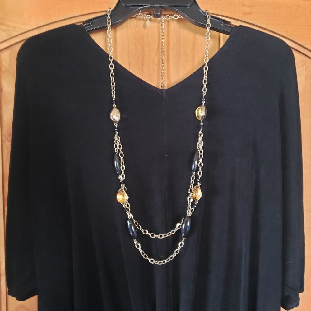 Chico's Goldtone Long Double-Layer Necklace w/Matching Ring